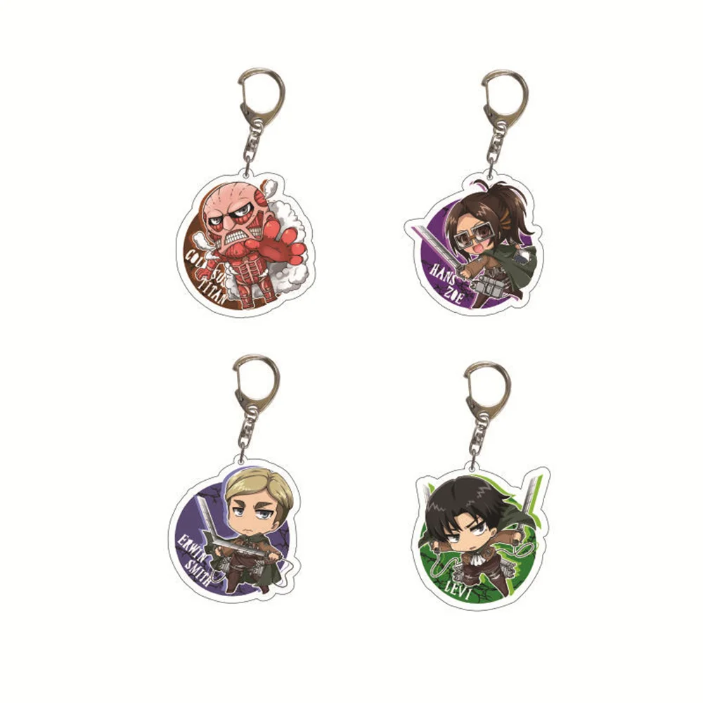 

Attack on Titan Keychain Cartoon Anime Double Sided Acrylic Key Chain Eren Q Version Figures Key Ring Metal Holder Accessories