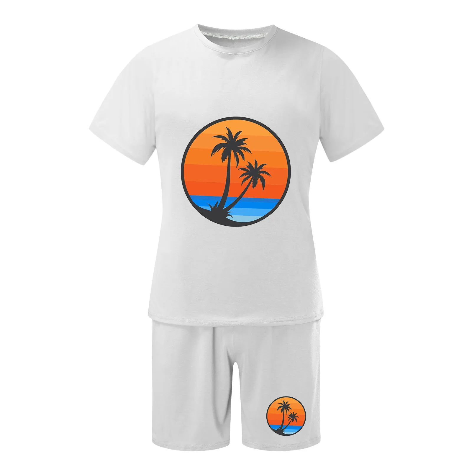 Male Hawaiian 2 Piece Set Coconut Tree Print Tops Quick Dry Shorts Men Sets Streetwear Ensemble Homme Dailywear Conjuntos