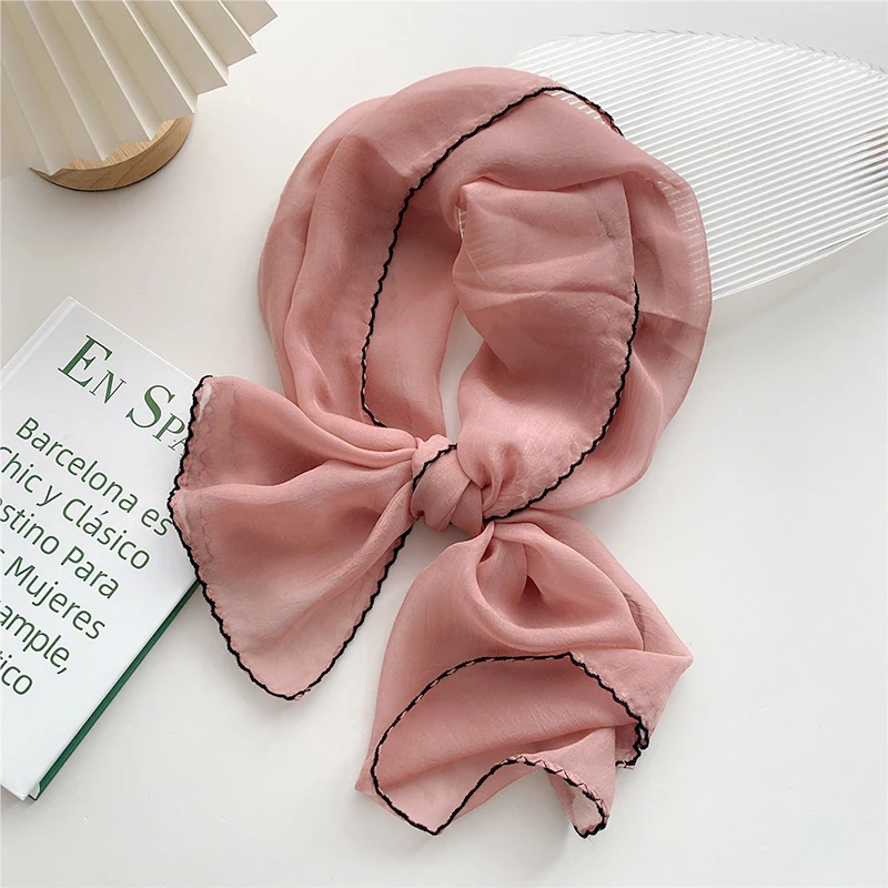 

Korean Mesh Silk Small Scarves Long Handle Bag Ribbon Wrist Strap Hairband Skinny Thin Pure Color Silk Neck Scarf Solid Fashion
