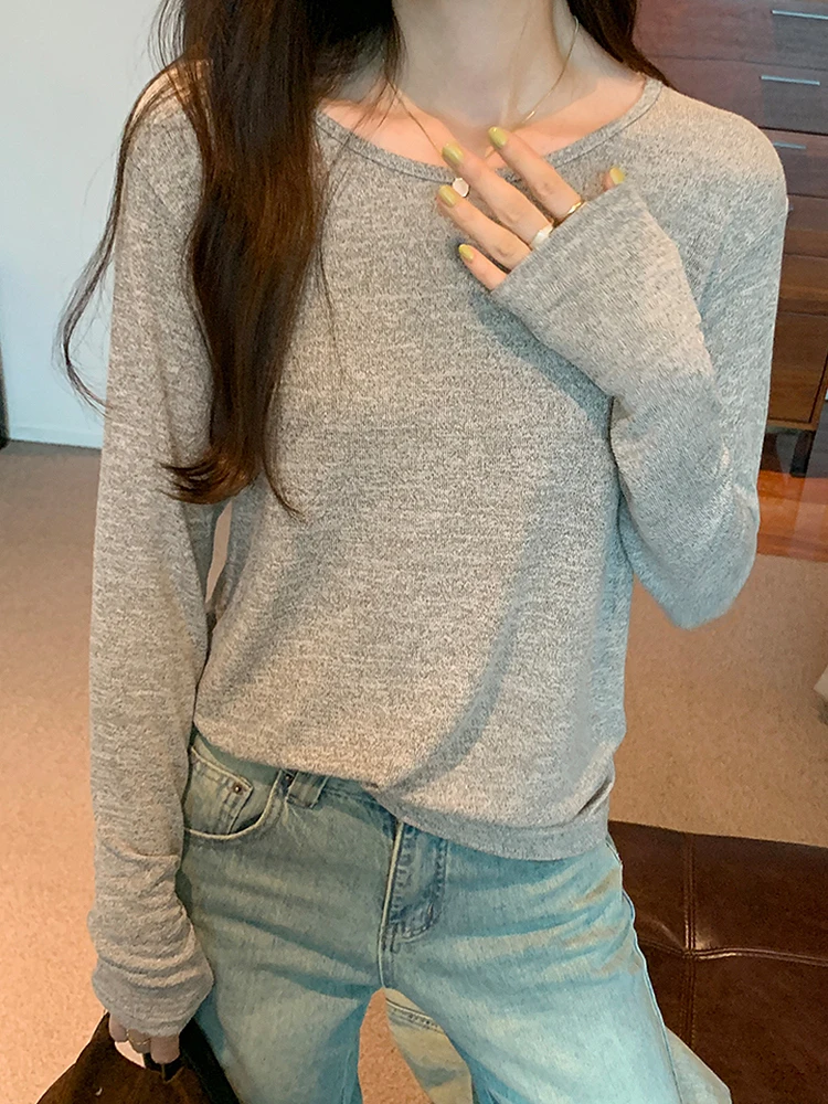 

BOBOKATEER Round Neck T Shirt Camisetas De Mujer Solid Casual Basic Tshirts Long Sleeve Top Women Autumn Winter Clothes 2023
