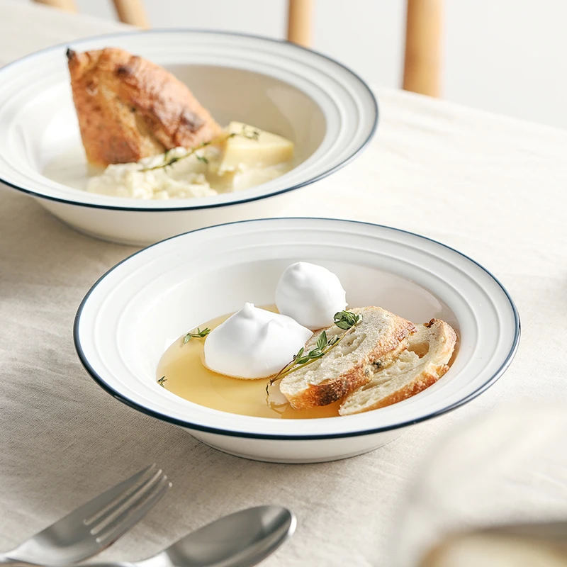 

Соломенная шляпа с голубыми полями в скандинавском стиле, тарелка для супа, итальянская тарелка для макаронных изделий, керамическая домаш...