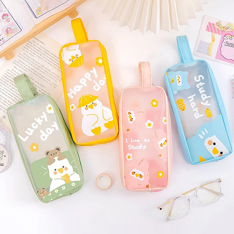 Пенал женский прозрачный школьные принадлежности мультяшный чехол для