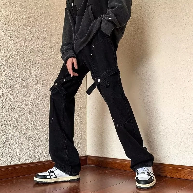 Black Baggy Jeans Men Fashion Casual Retro Straight Jeans Men Japanese Streetwear Hip-hop Loose Denim Pants Mens Trousers S-3XL