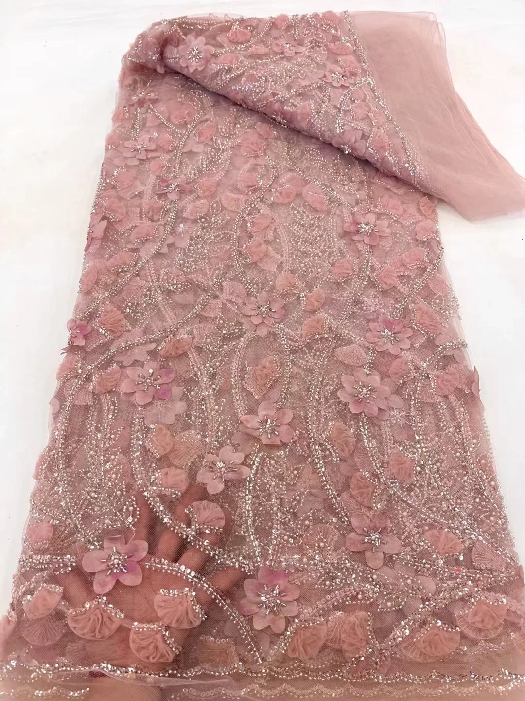 Африканская кружевная ткань с 3D цветами 2024 высококачественная вышивкой и