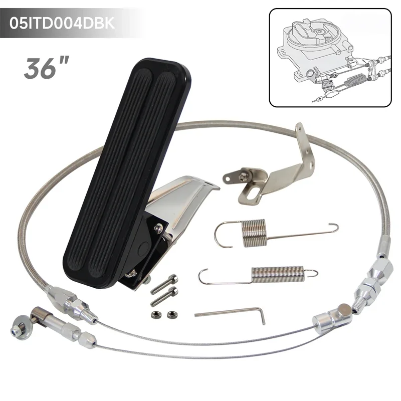 

Серебристая/черная алюминиевая педаль газа + 24 "/36" из нержавеющей стали, кронштейн газового троса дроссельной заслонки, комплект пружин для Chevy Ford, нескользящий