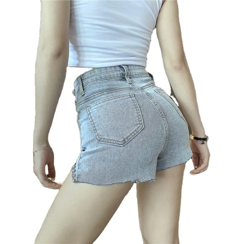 Sweet Elegant 2021 Women Sexy High Waist Beading Blue Denim Shorts Summer Female Korean Y2k New Solid Color Shorts Zipper Shorts