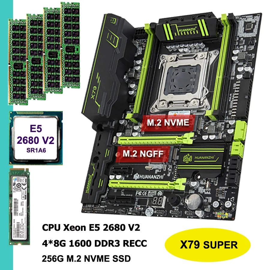 

HUANANZHI X79 Super Gaming Motherboard with 256G M.2 SSD Xeon CPU E5 2680 V2 2.8GHz 10 Cores Big Brand RAM 32G(4*8G) 1866 RECC