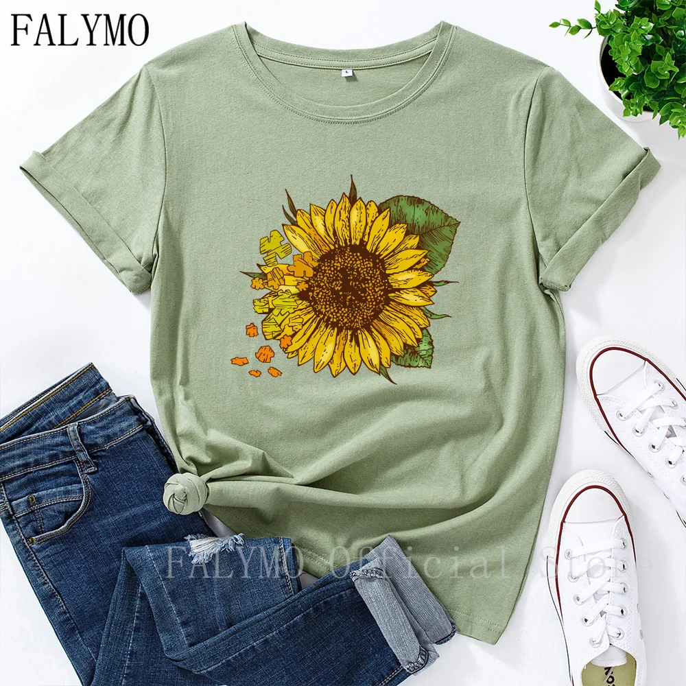

Sunflower Shirt Garden Shirts Womens Fall Shirt Women Short Sleeve Cotton Summer Tops Graphic T-shirts Female Top Tee Shirt