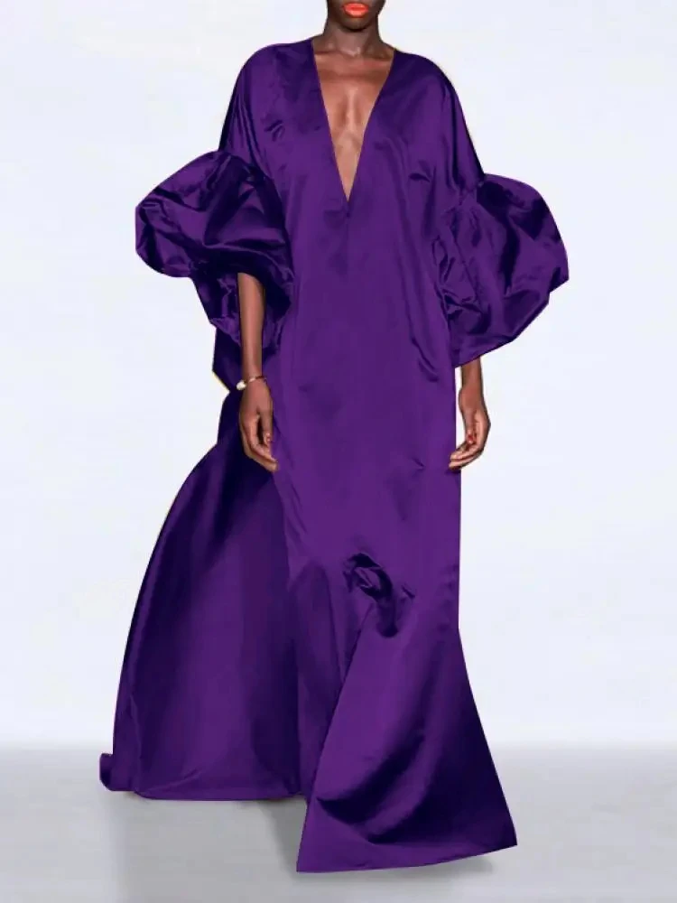 Женское модное однотонное элегантное вечернее платье макси 2024 весеннее