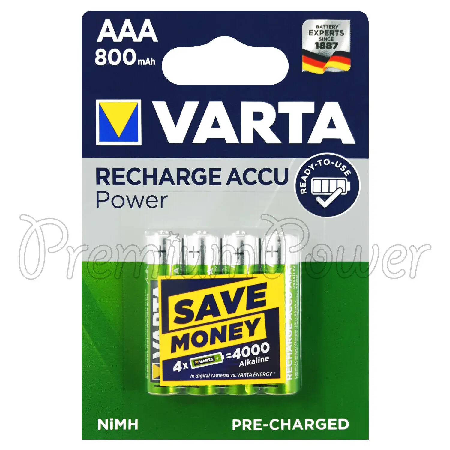 

4 x Varta AAA 800mAh batteries Rechargeable Ni-MH 1.2V HR03 MIcro 56703 Accu