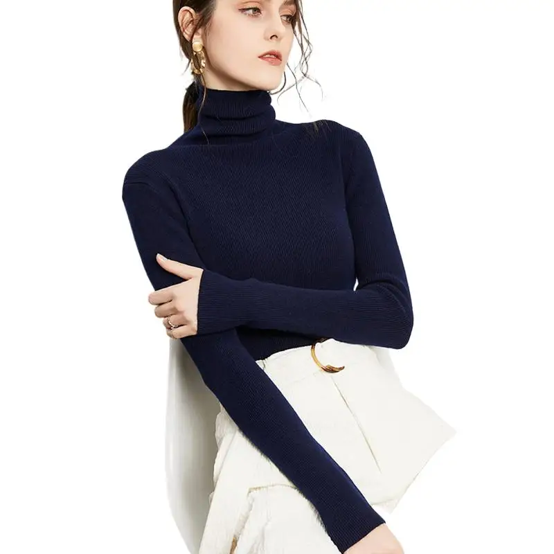 BOWEYLUN осенне-зимний вязаный свитер с воротником-стойкой женский тонкий пуловер