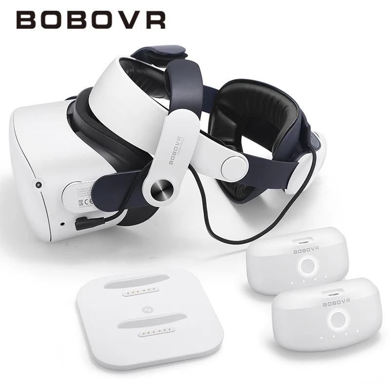 BOBOVR M2 Plus Head Strap Twin Battery Combo Compatible with Meta Quest 2 VR Power Bank Charger Station/Dock with B2 Battey Pack