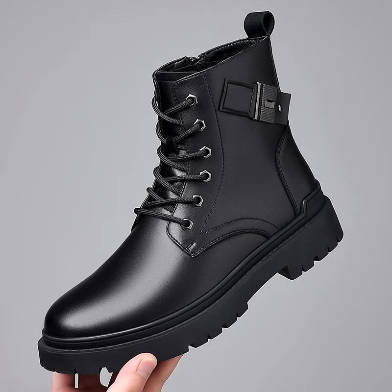 

Мужские зимние ботинки челси из натуральной кожи, на массивном каблуке