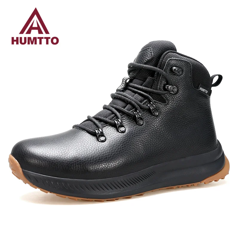 HUMTTO Winter Leather Shoes for Men Waterproof Sports Climbing Hiking Ankle Boots Mens Luxury Designer Outdoor Trekking Sneakers