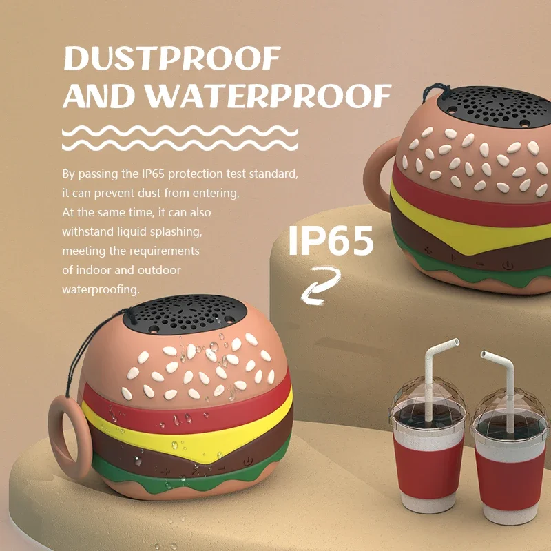 Mini Pocket Bluetooth Speaker Cute Hamburger Caixa De Som Soundbar IP65 Waterproof Music Box TF Card Player with FM