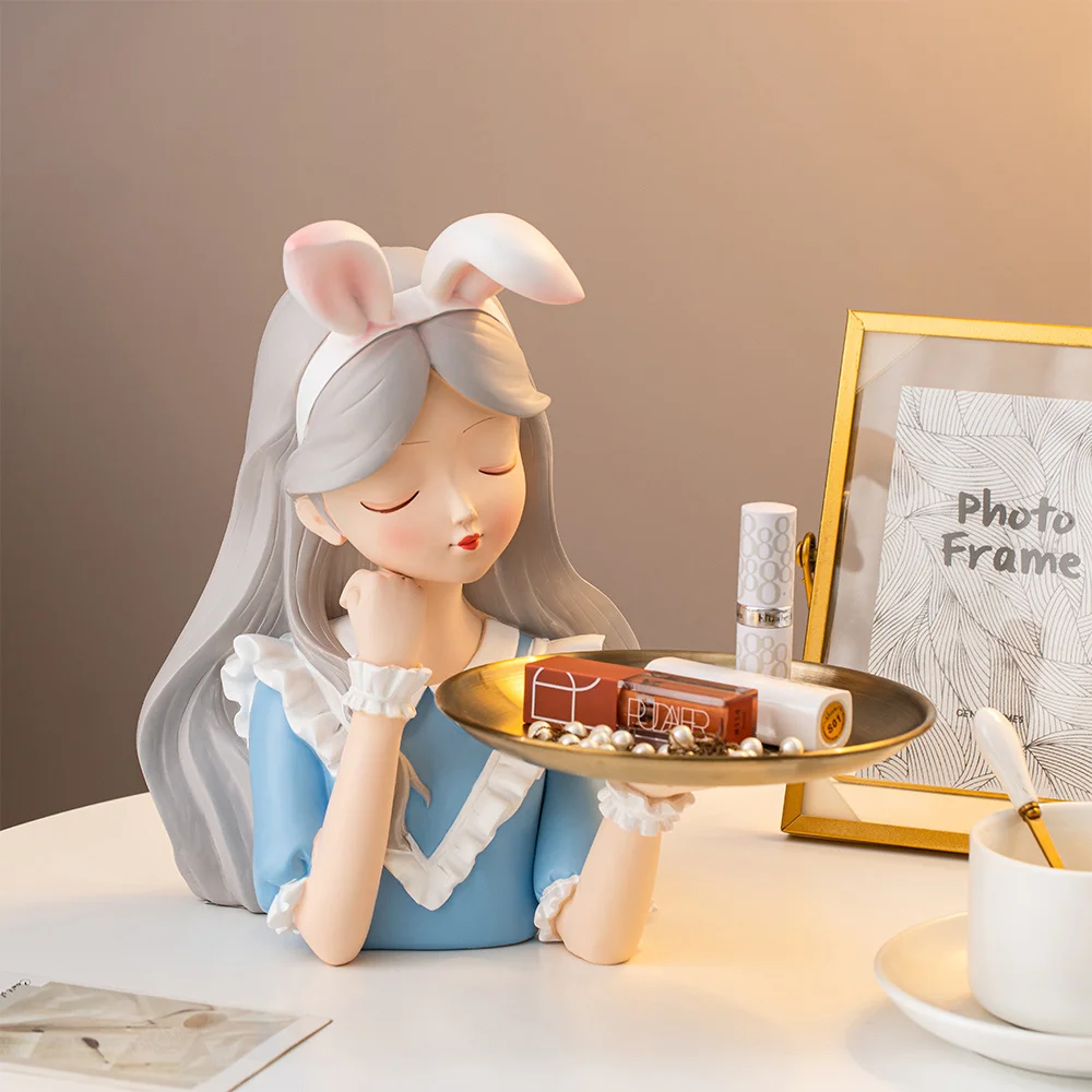 

Decoration Nordic Home Alice Girl Decorative Sculpture Sundries Storage Girl's Bedroom Decoration Modern Resin Sculpture Gift