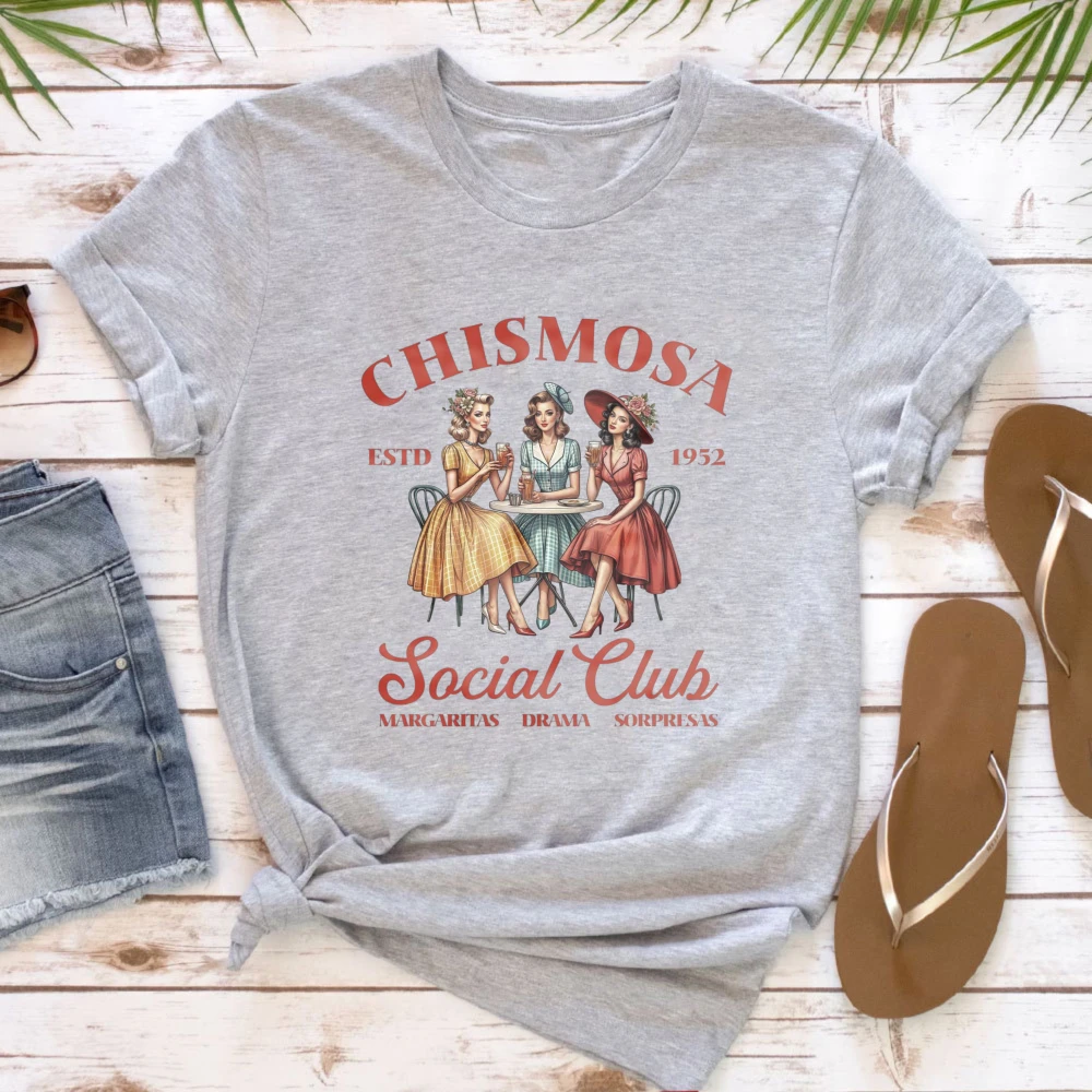 Фото Футболка Chismosa Social Club: Забавный подарок для латиноамериканок, модная хиспанская футболка, ретро-футболка для женщин в мексиканском стиле, повседневные женские рубашки №3