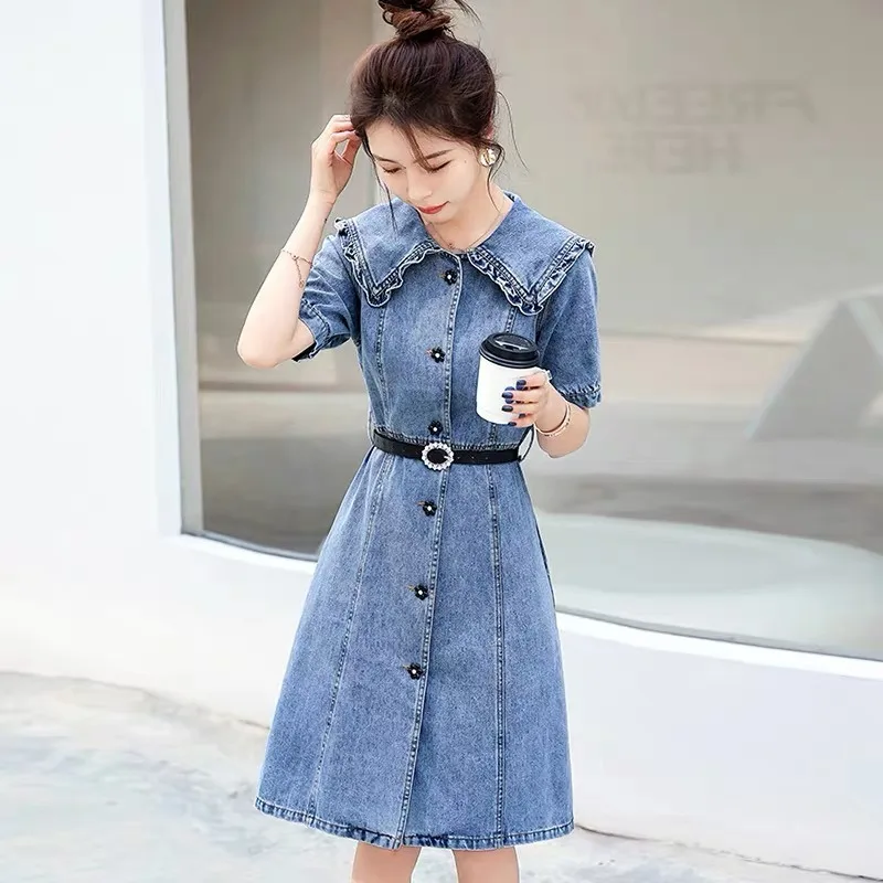 

Женское джинсовое платье, модное облегающее однобортное платье с карманами, Новинка весна-лето 2022, ковбойские платья для женщин