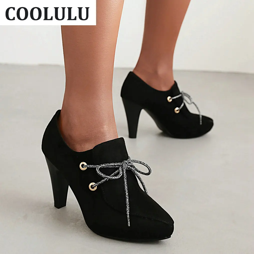 

Модные женские туфли-лодочки COOLULU с острым носком, на шнуровке, универсальная женская обувь на высоком блочном каблуке, Новые повседневные т...