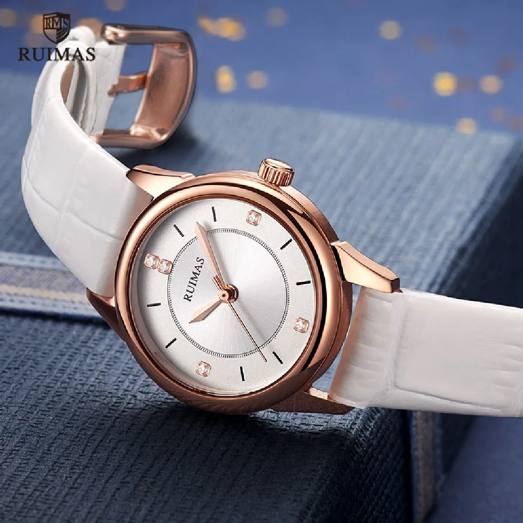 RUIMAS Genuine Leather Women Watches Top Brand Luxury Stylish Quartz Wristwatch Female Clocks Relogios Femininos L6779 White
