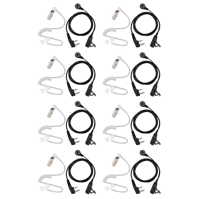 

8X 2 Pin PTT MIC Headset Covert Acoustic Tube In-Ear Earpiece For Kenwood TYT Baofeng UV-5R BF-888S CB Radio Accessories
