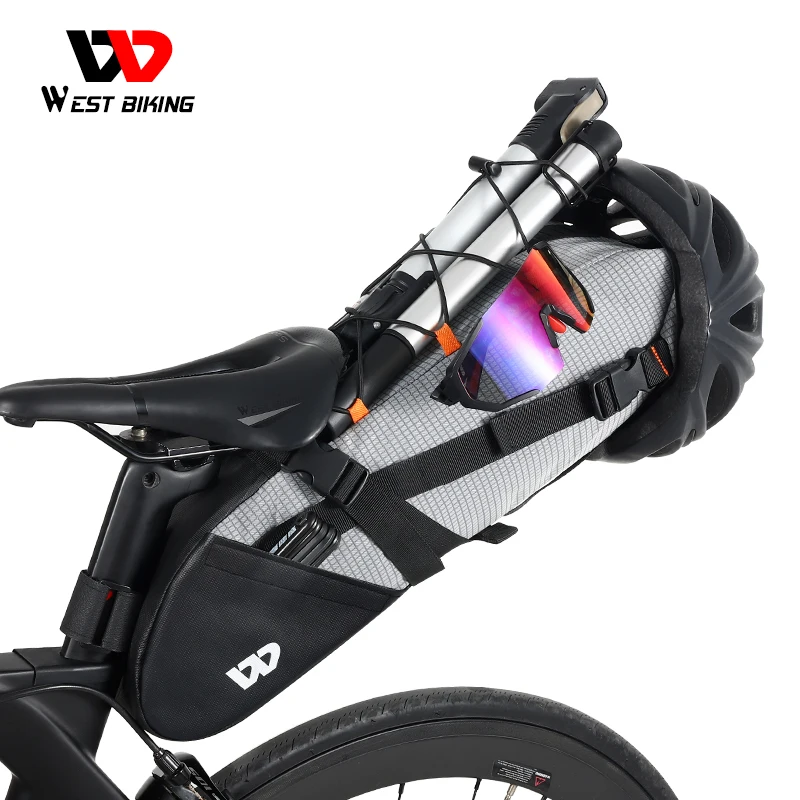 

WEST BIKING 100% Waterproof Bicycle Saddle Bag 10L Foldable Under Seat Bike Bag Tools Pannier MTB Road Cycling Tail Rear Bag