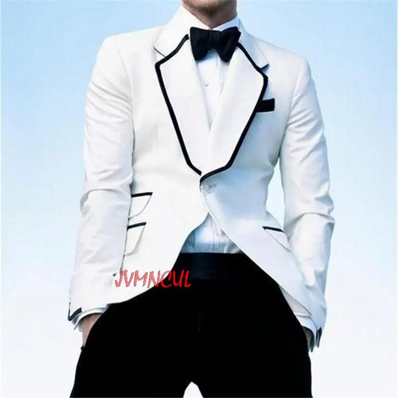 

Latest White Summer Mens Dinner Party Prom Suit Groom Tuxedos Groomsmen Wedding Blazer Suits For Men Stylish (Jacket+Pants)