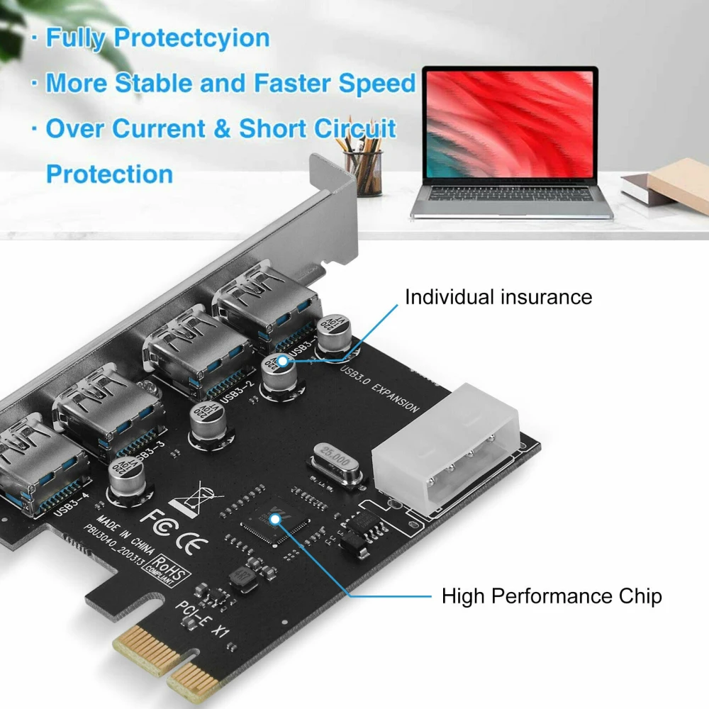 

Up To 5gbps Pci-e Controller Card Pci E Pcie Express 1x 4-pin Power Connector Pcie Usb 3.0 Hub Adapter Superspeed 4 Port Usb 3.0