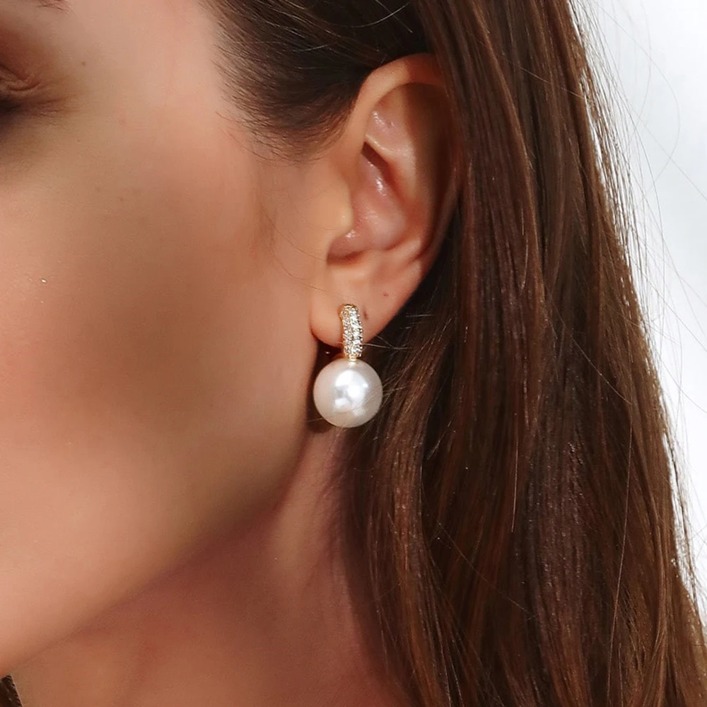 Женские серьги-подвески с искусственным жемчугом и цирконом