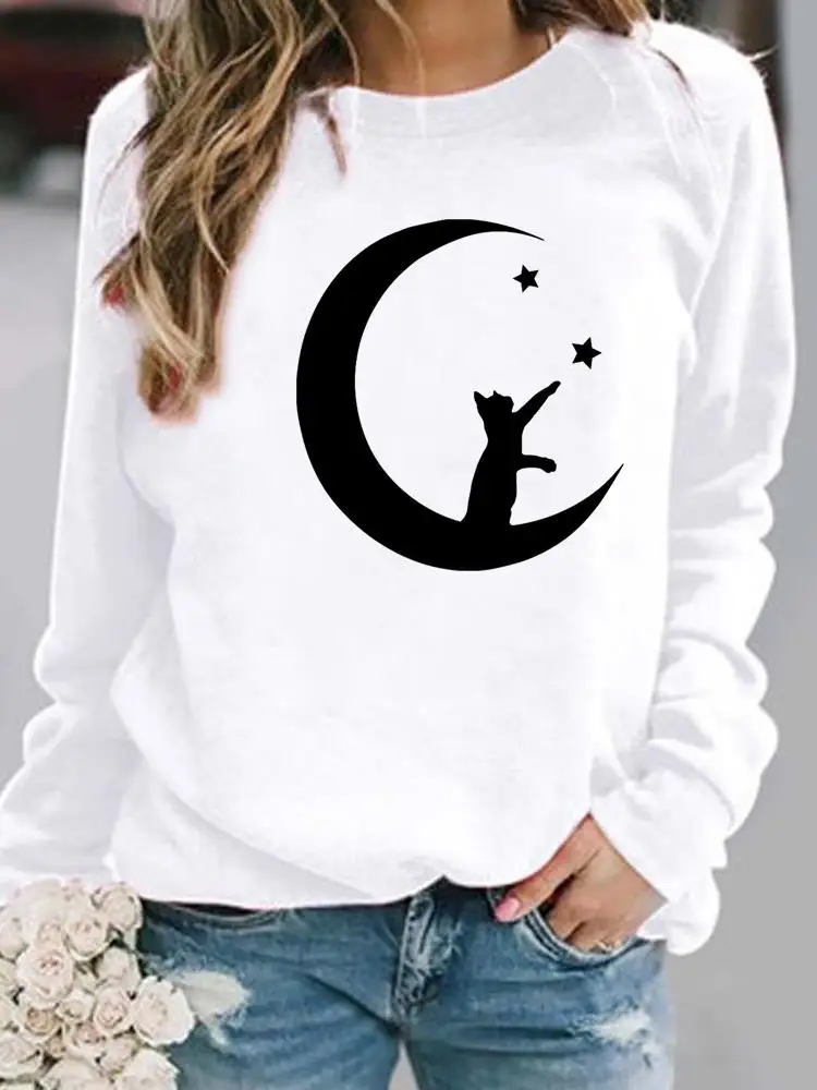 Женская Повседневная Толстовка с рисунком в виде сердца и кота | одежда