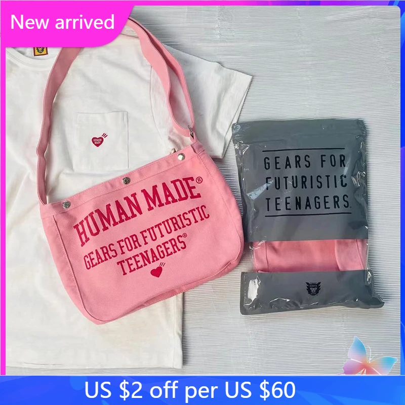 

HUMAN MADE Messenger Bag Love Pink One-shoulder Japanese Girls Cute Canvas Human Made Casual Tote Bag