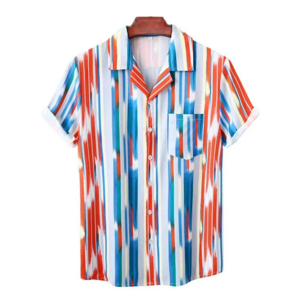 

21 Colors Men's Hawaiian Print Shirt Short Sleeve Cuban Collar Blouse Beach Style Casual Loose Top Tees M-3XL