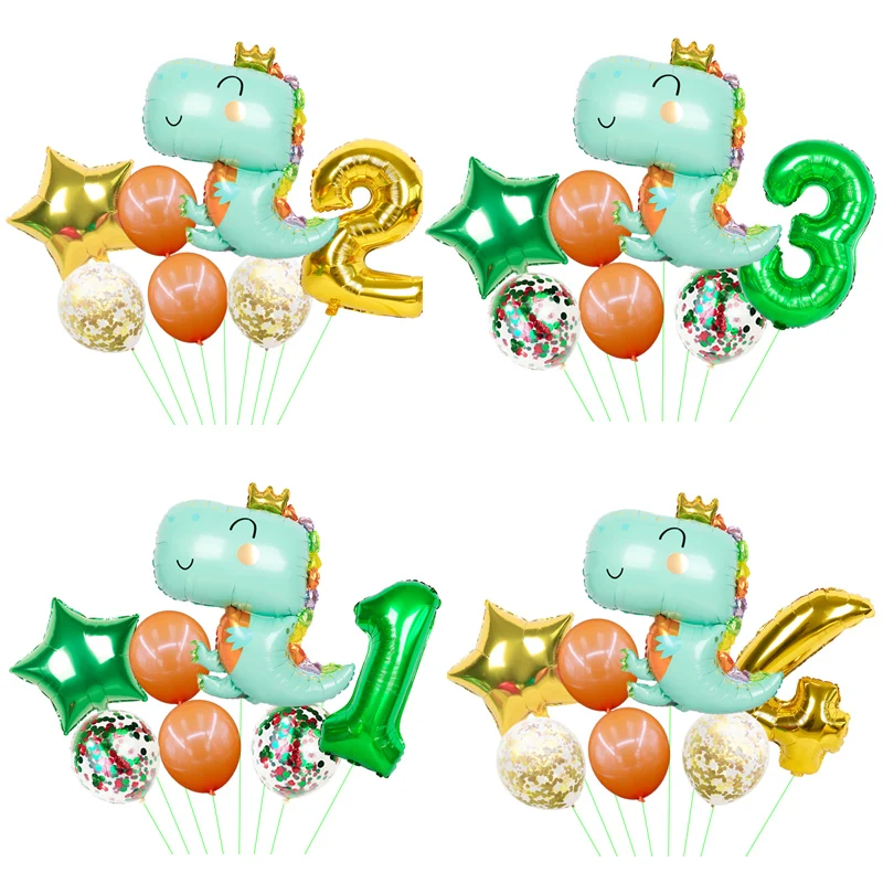 

1set Large Dinosaur Birthday Party Foil Balloons Baby Boy 32inch Gold Number Balls Jungle Animal Party Decorations Kids Globos