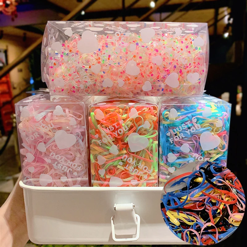 

1000pcs/Box Colorful Disposable Rubber Bands Elastic Hair Bands Ponytail Holder Scrunchies Fashion Kids Hair Accessories