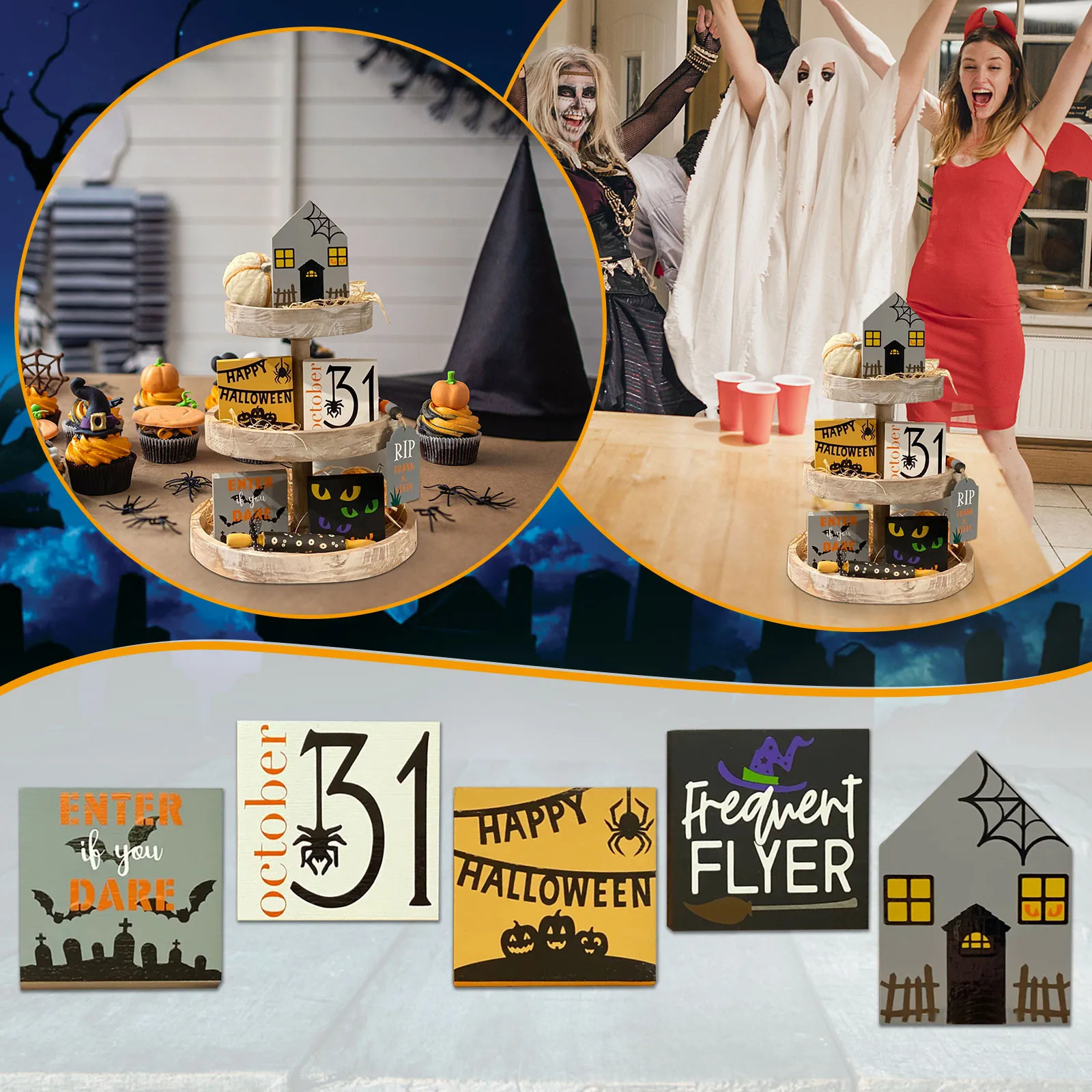 

3 ярусных подноса, украшения на Рождество, Хэллоуин, многоярусный поднос, декор на Хэллоуин, гном, фермерская мантия, полка 72 дюйма