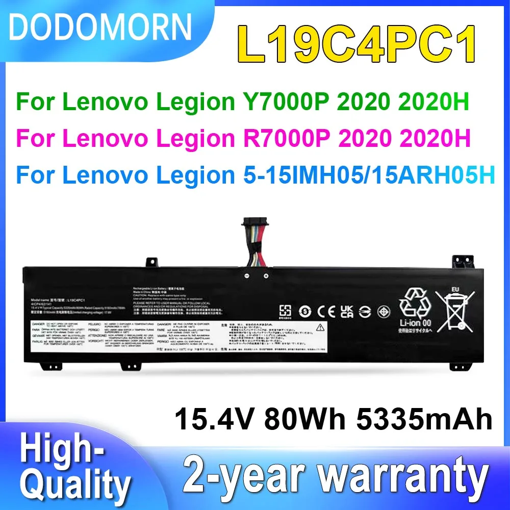 Фото DODOMORN L19C4PC1 L19C4PC0 Аккумулятор для ноутбука Lenovo Legion Y7000 R7000 Y7000P R7000P 2020 5-15IMH05 5P-15ARH05H 80Wh/60Wh №1