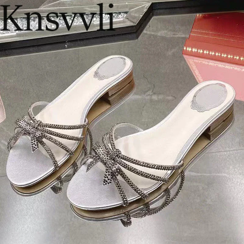 

Шлепанцы женские с узкими ремешками, сандалии на плоской подошве, с бантом-бабочкой, украшение со стразами, модные тапочки с открытым носком...