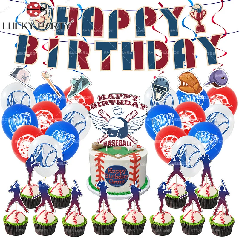 

Baseball Theme Kid Party Birthday Decoration Set Sports Series Banner Cake Topping Balloon School Scene Layout Helium Globos Toy