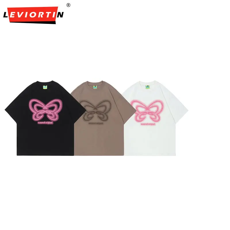 

Men Streetwear Hip Hop Tshirt Oversized Butterfly Embroidery Neon Graphic T-Shirt Harajuku 2023 Summer T Shirt Cotton Tops Tees