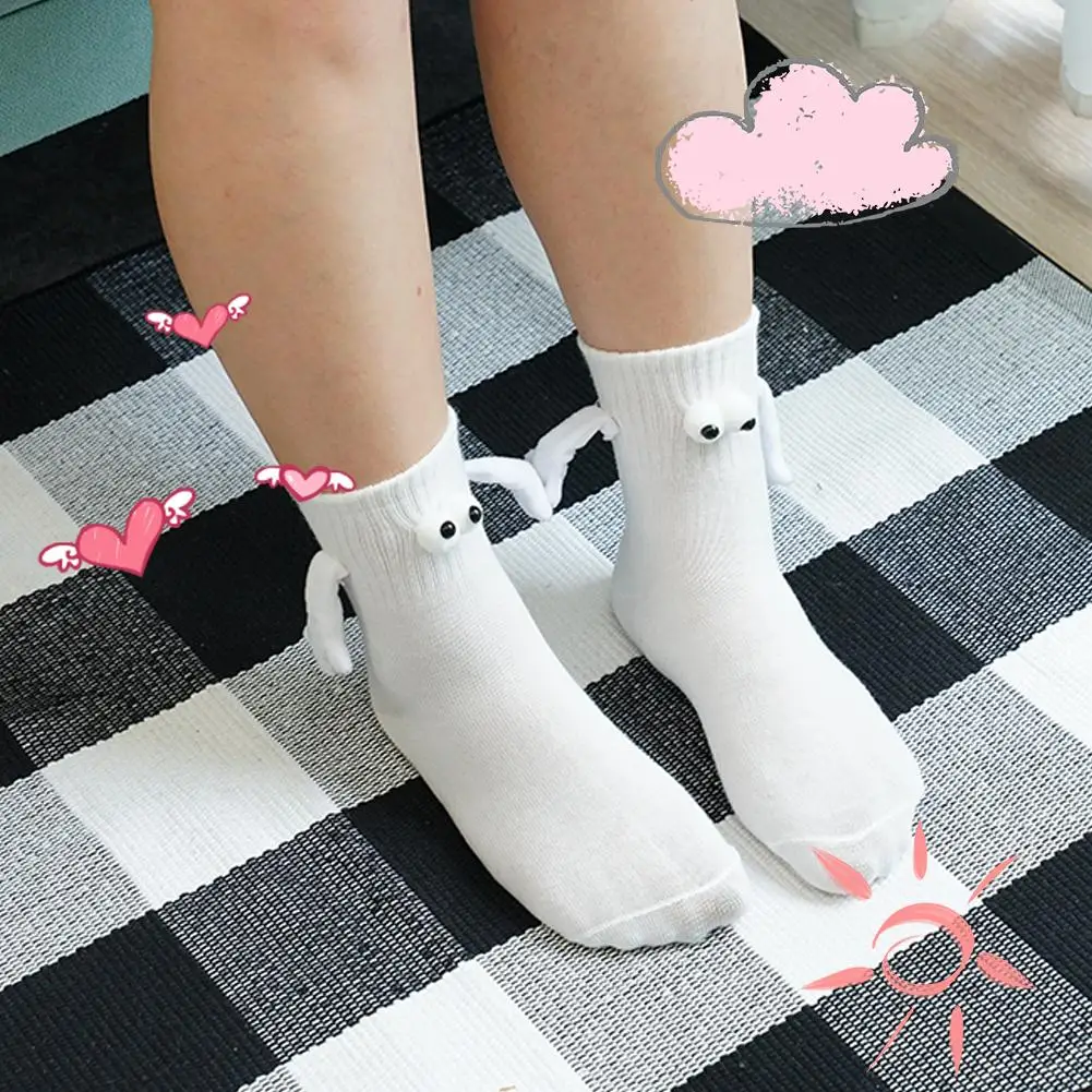 Magnetic Couple Socks 3D Doll Couple Socks Women Spring Summer Cartoon Big Eyes Short Tube Socks Novelty Funny Magnetic Socks