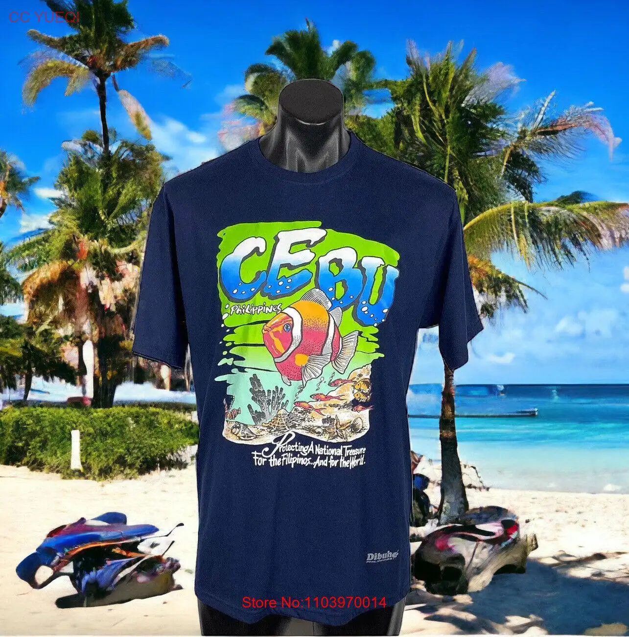 Фото Cebu Филиппинская футболка темно-синий S/S хлопок морской остров мужской размер 2XL №1