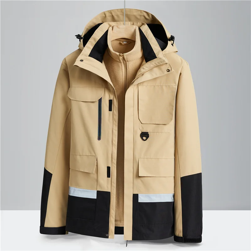 Winter 3-in-1 Jacket Couples Removable Large Size Mountaineering Suit Windproof Waterproof Warm Multi-pocket Tooling Jackets