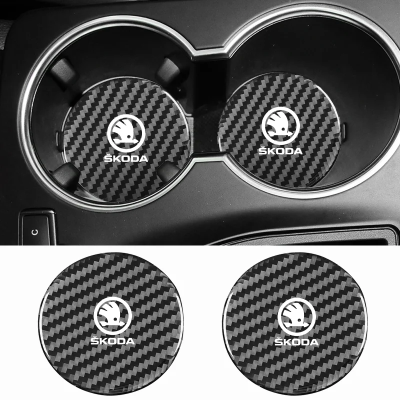 

2Pcs Car Carbon Fiber Pattern Coaster Non Slip Water Cup Mat Anti-Dirt for Skoda Octavia A2 A3 3 A5 A7 Fabia 2 Rapid Customized