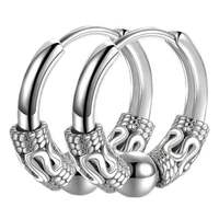 1 pair classic vintage stainless steel earrings black silver hoops ball pendant accessories women men punk hip hop trend jewelry