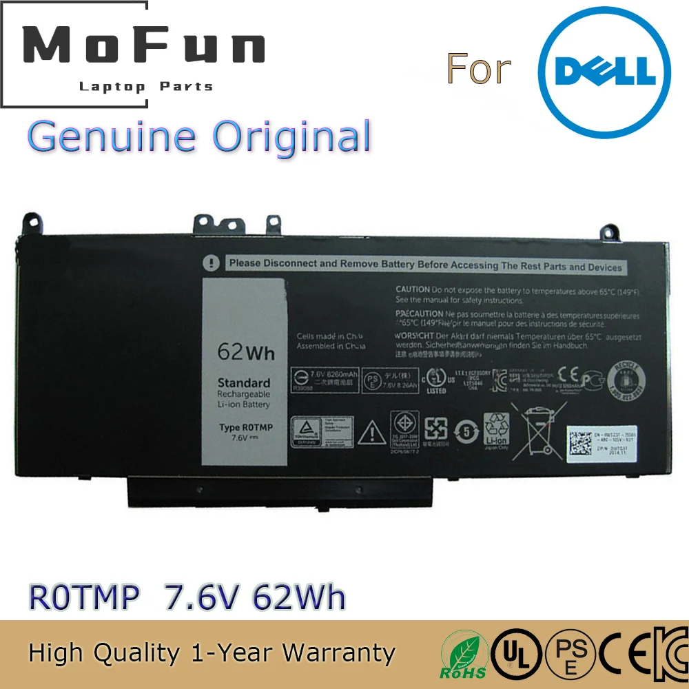Новый оригинальный аккумулятор R0TMP 7 6 в 62 Втч для ноутбука Dell Latitude E5450 E5550 ROTMP CN-0FDX0T