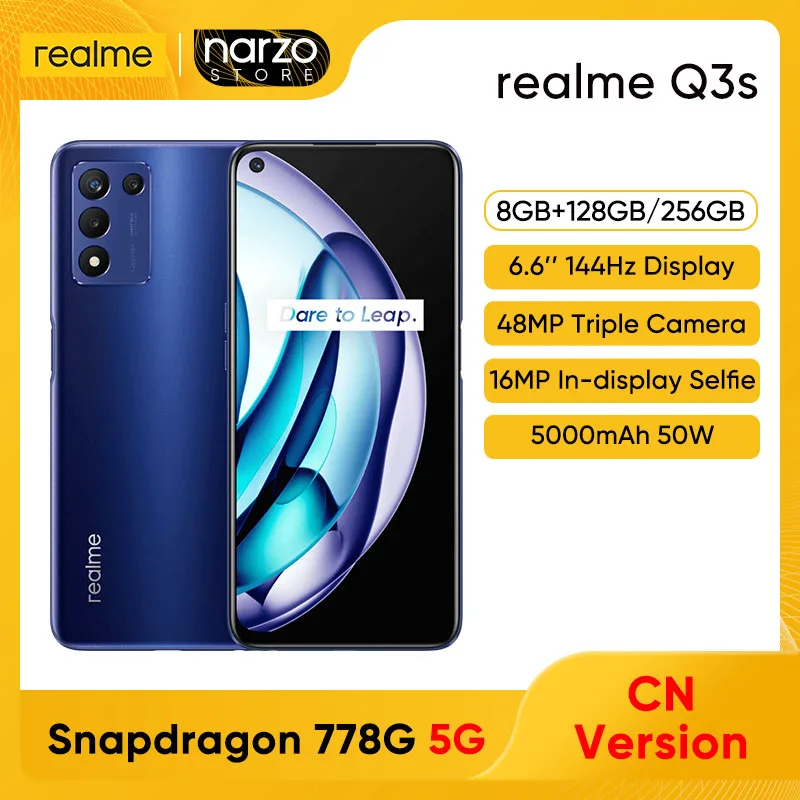 realme q3s 5g snapdragon 778g 6gb 128gb 6 6 144hz display 5000mah 30w 48mp triple cameras smartphone free global shipping