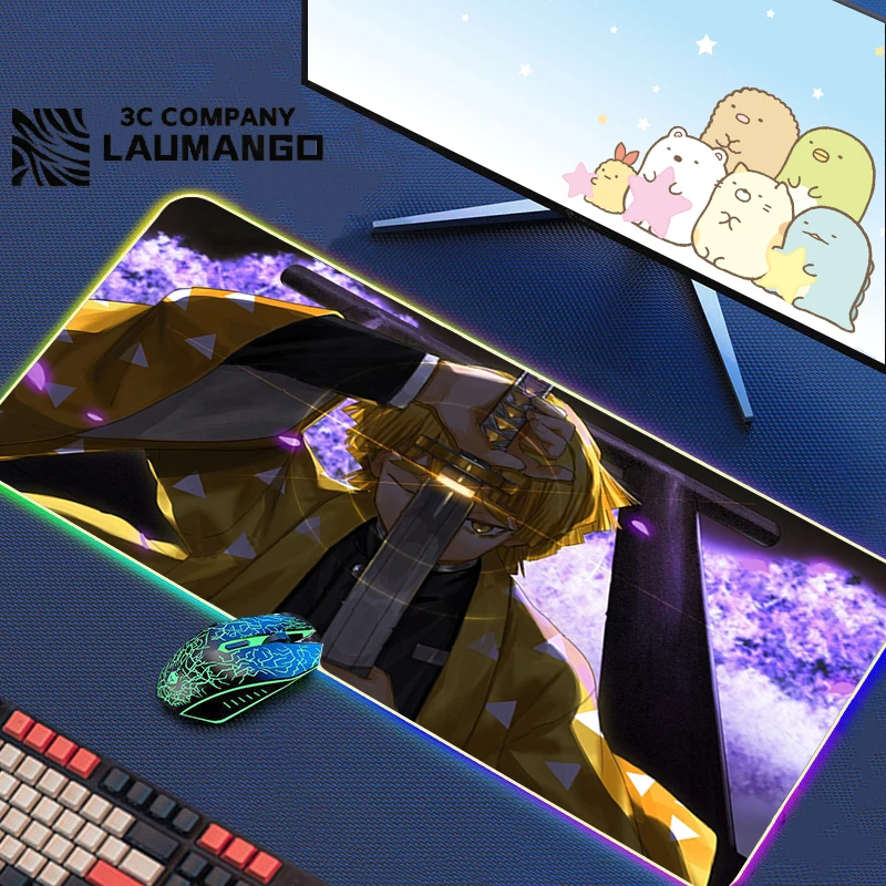 

RGB Gaming Mouse Pad Demon Slayer Gamer LED Light Keyboard Mousepad Desk Mat Anime Accessories Large Pc Mouse Carpet Mats Xxl