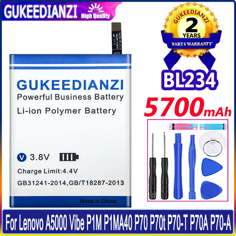 

BL234 BL 234 BL-234 5700mAh Mobile Phone Battery For Lenovo A5000 Vibe P1M P1MA40 P70 P70t P70-T Replac Battery Li-polym Bateria