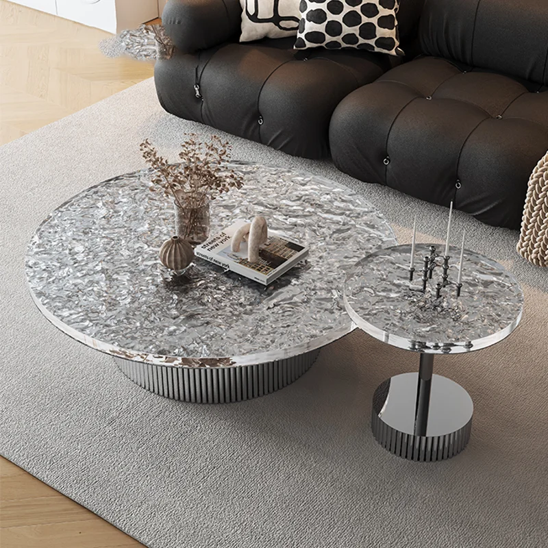

Designer Living Room Minimalist High Low Design Meuble Round Modern Acrylic Crystal Coffee Table Table Base De Salon WXH30YH