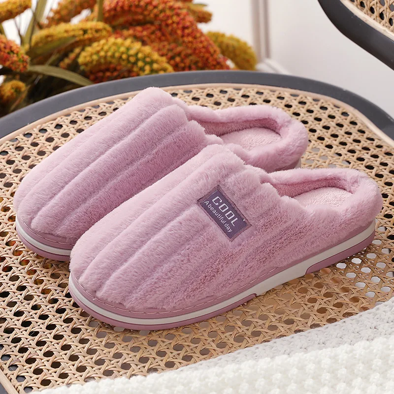 Women's Indoor Plush Slippers Winter Men's and Women's Home Cotton Slippers Flat Bottom Non-Slip Warm Casual Shoes Fashion